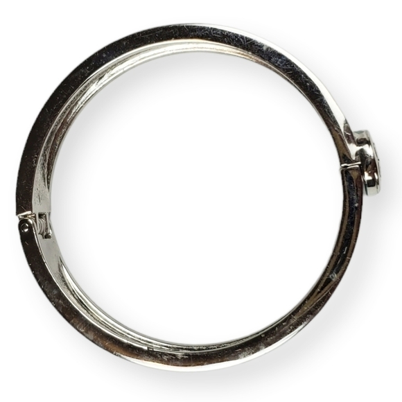 Turquoise Enamel Cuff Bracelet Clamper Shiny Silver Tone Scrolled Colorful 7" - Picture 4 of 5